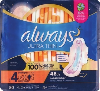 ANY Always Ultra Thin, Maxi pads or liners.Spend $30 get $10 ExtraBucks Rewards® WITH CARD