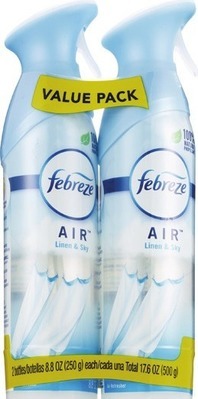 Febreze Car, Small Spaces, Air mist 2 pk., scented oil refill 0.87 oz, fabric spray 16.9 or 23.6 oz.Also get savings with Spend $30 get $10 ExtraBucks Rewards WITH CARD