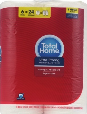 Total Home bath tissue 6 mega rolls.Buy 1 get $3 ExtraBucks Rewards®