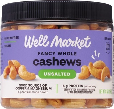 Well Market cashews 7-8 oz, almonds 6-8 oz or pistachios 5-8 ozAlso get savings with spend $30 get $5 ExtraBucks Rewards®