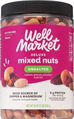 Well Market cashews 15-16 oz, pistachios 12-24 oz or mixed nuts 16 oz.Also get savings with Spend $20 get $5 ExtraBucks Rewards®