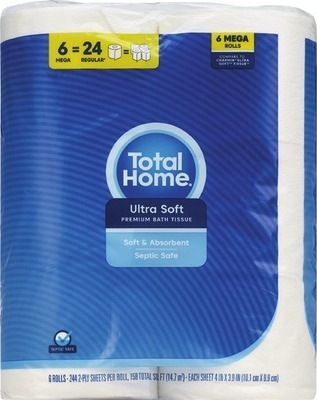 Total Home bath tissue 6 mega rolls.Buy 1 get $3 ExtraBucks Rewards