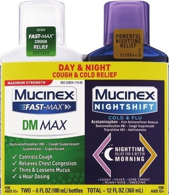 Delsym 5 oz, Mucinex tablets 14-20 ct. or Delsym, Mucinex 2 pks.