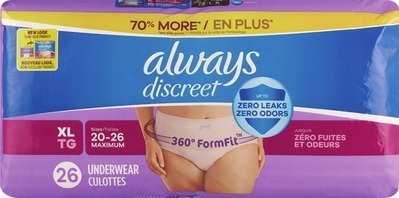 Always Discreet pads 26-66 ct., pads value pks. 45-108 ct., Boutique underwear 16-20 ct. or value pks. underwear 26-32 ct.$3.00 Digital mfr coupon + spend $30 get $10 ExtraBucks Rewards® WITH CARD