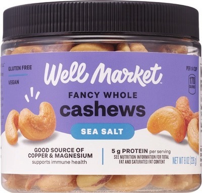 Well Market cashews 7-8 oz, almonds 6-8 oz or pistachios 5-8 ozAlso get savings with Spend $20 get $5 ExtraBucks Rewards®