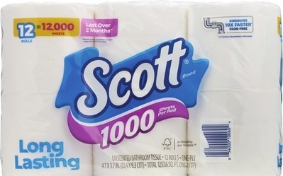 Scott bath tissue 12 roll, Comfort Plus 18 double roll or paper towels 6 double roll