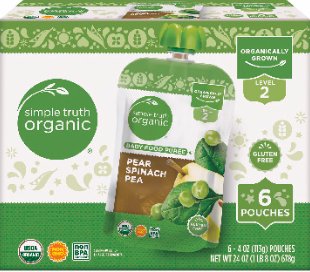 Save $1.00 on Simple Truth Organic Pear Spinach Pea Stage 2 Baby Food Pouches