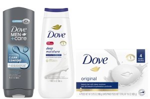 Save $6.00 on 3 Dove and Dove Men's Care Body Wash, Bar Soap, and Scrubs products