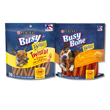 SAVE $2.00 on ONE (1) 7 oz or larger bag of Busy® with Beggin'® Twist'd (excludes Rollhide®) Dog Treats