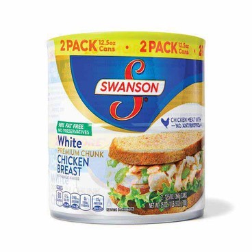 Swanson White Premium Chunk Chicken BreastBuy 1 Get 1 FREEFree item of equal or lesser price. 
4.5 or 12.5-oz, 2-pk. 12.5-oz, or 4-pk. 4.5-oz can; or White Chunk Chicken, 2.6-oz pouch