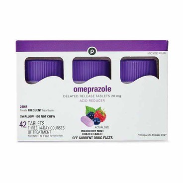 Publix Omeprazole Acid ReducerBuy 1 Get 1 FREEFree item of equal or lesser price. 
Delayed Release Tablets: Wildberry Mint or Original, 20 mg, 42-ct. box