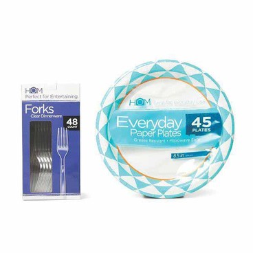 Homworks Paper PlatesBuy 1 Get 1 FREEFree item of equal or lesser price.
24 to 45-ct. pkg.; or Homworks Cutlery: Forks or Combo, Clear, 48-ct. box