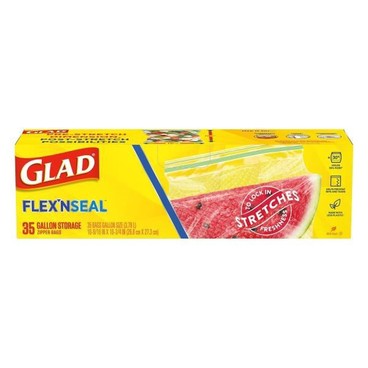 Glad Flex'N Seal Zipper BagsBuy 1 Get 1 FREEFree item of equal or lesser price.
Freezer or Storage, 28 to 38-ct. or Sandwich, 100-ct. box; or Press'N Seal Wrap, 70-sq ft or Cling'N Seal Wrap, 200-sq ft box