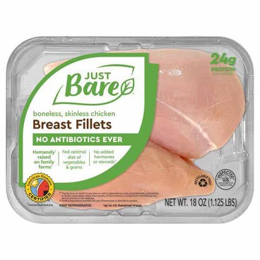 Just Bare Chicken Breast FilletsBuy 1 Get 1 FREEFree item of equal or lesser price. 
18-oz tray