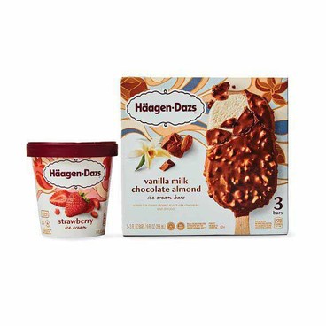 Häagen-Dazs Ice CreamBuy 1 Get 1 FREEFree item of equal or lesser price. 
14-oz ctn., Ice Cream Bars, 9 or 11.1-oz pkg., or Ice Cream Cones, 4-ct. pkg.