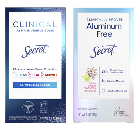 Save $4.00 on TWO Secret Clinical Antiperspirant or Clinically Prove Aluminum Free Deodorant (excludes trial/travel size).