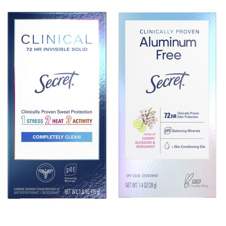 Save $4.00 on TWO Secret Clinical Antiperspirant or Clinically Prove Aluminum Free Deodorant (excludes trial/travel size).