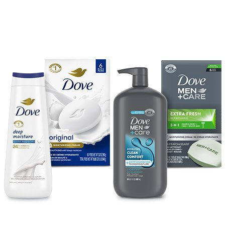 Save $4.00 on any ONE (1) Dove or Dove Men+Care Body Wash 13.5oz+ or Cleansing Bars 6ct+ (excludes trial/travel sizes)