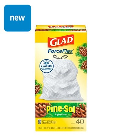 Save $1.75 on ONE (1) Glad® ForceFlex Tall Kitchen Drawstring Trash Bags, 13 Gallon, Pine-Sol™ Original Scent, 40 ct.