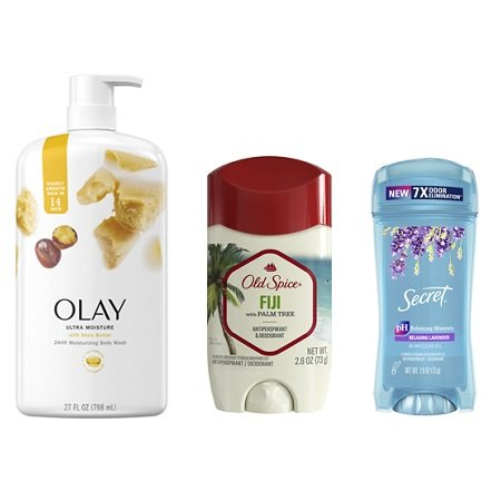 Save $5.00 on THREE (3) Secret, Old Spice or Gillette Deodorant/Spray, Olay Bar Soap, Old Spice or Olay Body Wash or Lotion (See Additional Details)