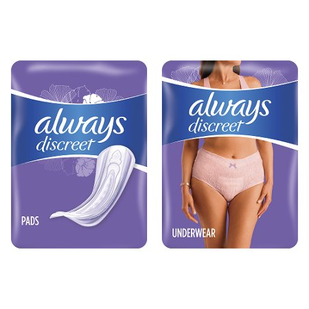 Save $3.00 on ONE Always Discreet 120ct, 111ct Liners OR 26ct, 28ct, 33ct, 39ct, 48ct, 54ct, 66ct Pads OR 13-19ct Underwear (excludes Boutique, all ot