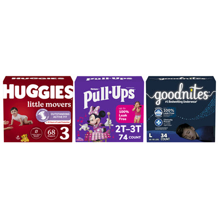 Save $1.50 on any ONE (1) Huggies® Diapers (10-84 ct), Pull-Ups® Training Pants (14-74ct) OR GoodNites® (9-44 ct)