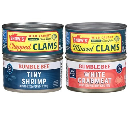 Save $1.50 on any TWO (2) Bumble Bee Specialty Seafood Cans (BB Tiny Shrimp, BB White Crab, Snows Chopped or Minced Clams)