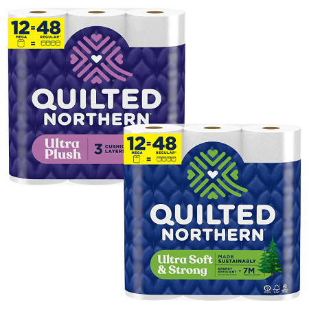 Save $2.00 on any ONE (1) package of Quilted Northern® Bath Tissue, 8 Super Mega or 12 Mega roll or larger