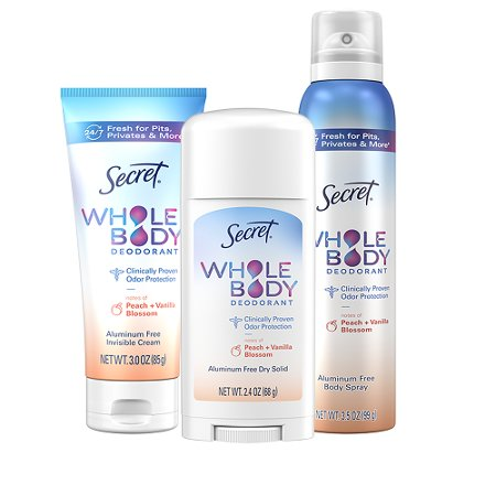 Save $4.00 on ONE Secret Whole Body Deodorants (excludes trial/travel size).