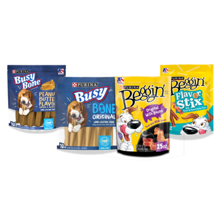 SAVE $5.00 on TWO (2) 16 oz or larger bag of Beggin'® or Busy® (excludes Rollhide®) Dog Treats