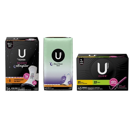 Save $4.00 any TWO (2) packages of U by Kotex® Click Tampons (16-45ct), Balance Pads (18-50ct), or Clean & Secure Liners (96ct-129ct)