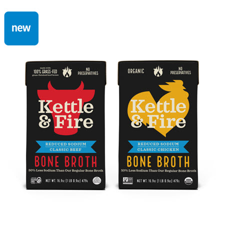 Save $1.00 on any ONE (1) Kettle & Fire Reduced Sodium Bone Broth