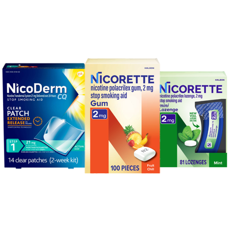 Save $15.00 on any ONE (1) NicoDerm CQ (14ct+) or Nicorette (72ct+)