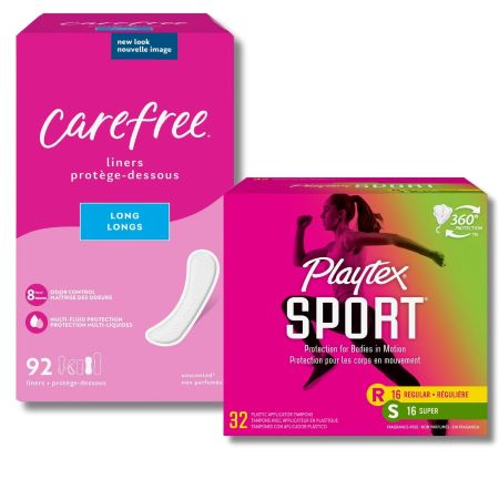 Save $3.00 on any TWO (2) Carefree® Liners 66ct or Larger, Playtex® Sport® 32ct or Larger or o.b. Tampons 40ct or Larger