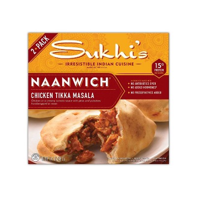 $1 off 2-ct. 10.4 oz. Sukhi's frozen chicken tikka masala naan sandwich pea & potato