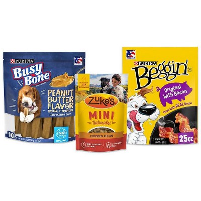 SAVE $1.00 on ONE (1) 3 oz or larger pouch of Beggin'®, Busy®  (excludes Rollhide®), or Zuke's® Dog Treats