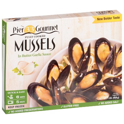 $3.99 price on Pier 33 gourmet mussels in butter garlic sauce - frozen - 1lb