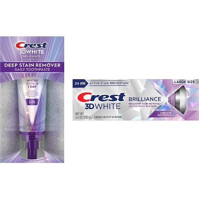 Save $4.00 ONE Crest 3DWhite Brilliance 3.8oz or larger, 3DWhite Deep Stain Remover (any size), or 3DWhite Whitening Therapy Charcoal 3.8oz or larger (excludes all other variants, Kids and trial/travel size).