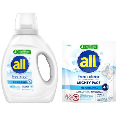 $1.50 OFF on any ONE (1) all® free clear Laundry Detergent Product (valid on any size; excluding trial/travel size)