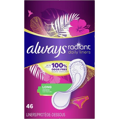 Save $1.50 ONE Always Radiant Liners (46 ct or higher) (excludes Always Pads, Always ZZZ and Always Discreet).