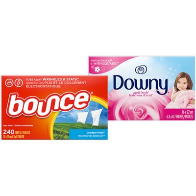 Save $1.00 ONE Bounce OR Downy Fabric Softener Sheets 240 ct (excludes Bounce PET, all other sizes and varieties of Bounce and Downy and trial/travel size)