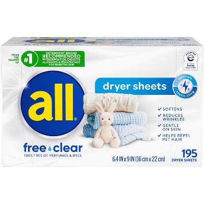 $1.50 OFF on any ONE (1) all® free clear Dryer Sheets (valid on any size; excluding trial/travel size)