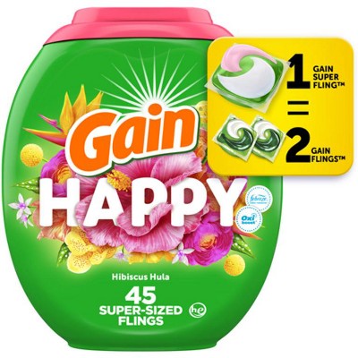 Save $2.00 ONE Gain Super Flings Laundry Detergent Pacs 45 ct (excludes Gain Fabric Softener, Gain Liquid/Powder Laundry Detergent, Gain Sheets and trial/travel size)