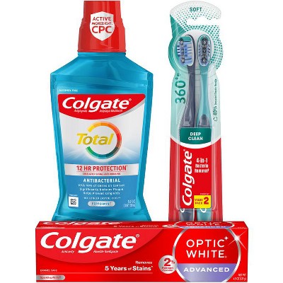 SAVE $2.00 On any ONE (1) Colgate® Toothpaste (3oz or larger; excludes Colgate® Cavity Protection, Baking Soda & Peroxide, Sparkling White®, Triple Action,Optic White® Pro Series® or Renewal, Kids and bonus packs), Colgate® 360°® Manual Toothbrush, Adult or Kids Battery Powered Toothbrush or Mouthwash or Mouth Rinse (500mL or larger)