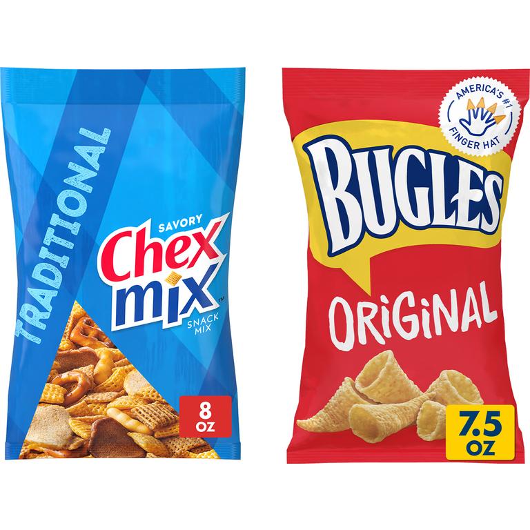 SAVE 75¢ ON TWO when you buy TWO BAGS any 5.5 OZ. OR LARGER Chex Mix™, Gardetto’s™ Snack Mix, Bugles™ Corn Snacks, Chex Mix™ Muddy buddies™ OR Old El Paso™ Fiesta Twists