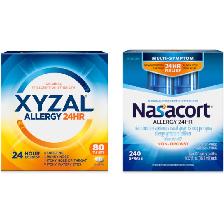 Save $10.00 on ONE (1) XYZAL® 80ct+ Adult Product or ONE (1) NASACORT® 240 Spray+ Product