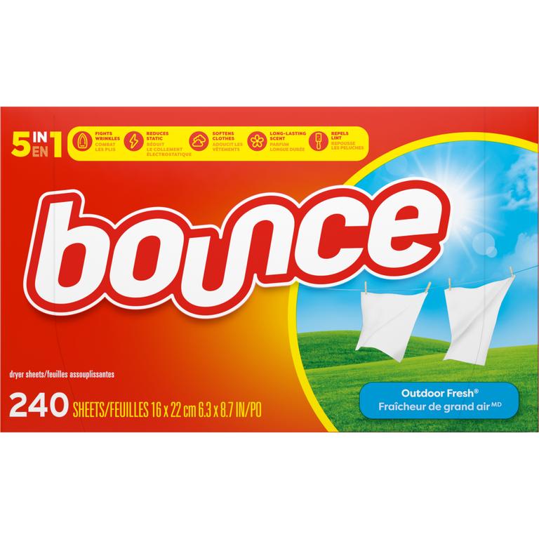 Save $2.00 ONE Bounce Sheets 240-250 ct OR Bounce WrinkleGuard Sheets 130 ct OR Pet Hair & Lint Guard Sheets 130 ct OR Lasting Fresh Sheets 130 ct (excludes trial/travel size).