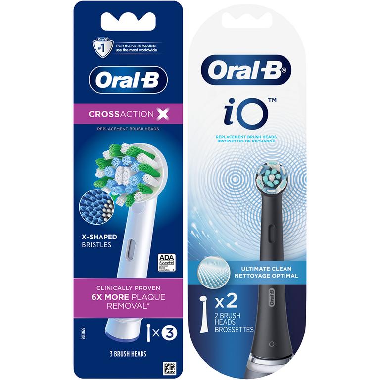 Save $5.00 ONE Oral-B Precision Clean, Sensitive & Gum, 3D White, CrossAction, or FlossAction Replacement Brush Heads 3 ct or greater (excludes trial/travel) OR Oral-B iO Ultimate Clean, Gentle Care, or Ultimate White Replacement Brush Heads 2ct or greater (excludes trial/travel size).