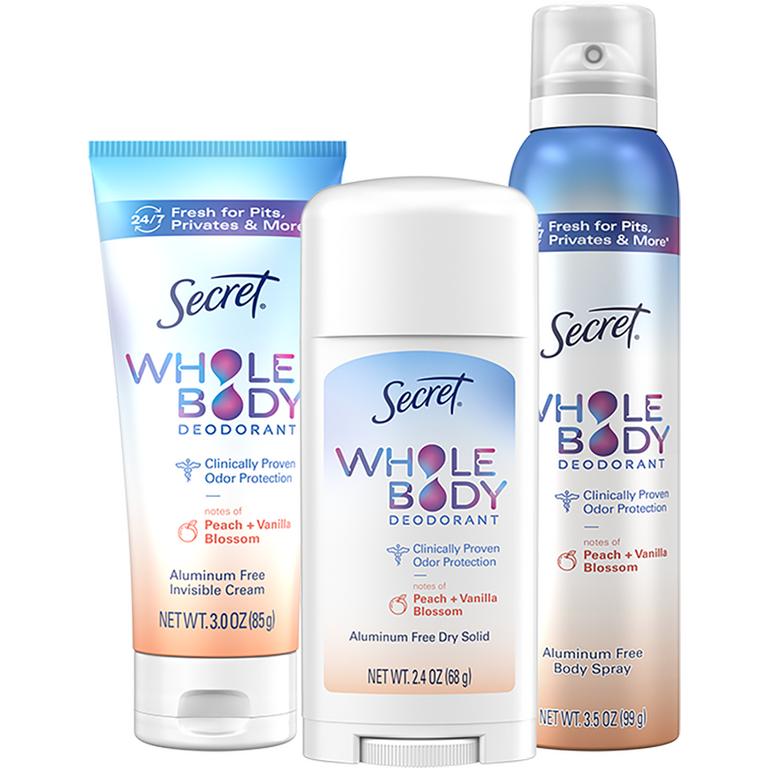 Save $7.00 TWO Secret Whole Body Deodorants (excludes trial/travel size).