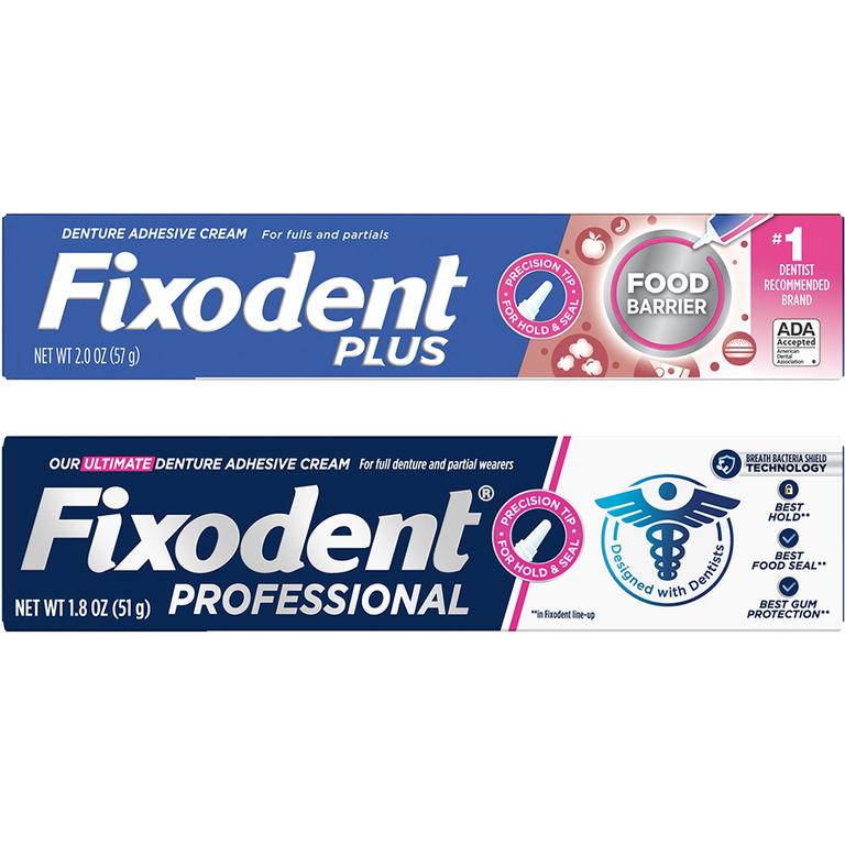 Save $3.00 THREE FIXODENT ADHESIVE Food Barrier or Professional 1.8 oz or larger (excludes Multi-Packs, and trial/travel size).